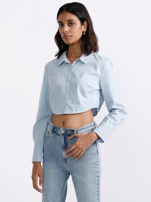 nuon by westside pale blue crop fit shirt