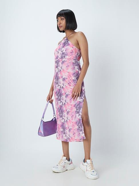 nuon by westside pink halter-neck printed dress