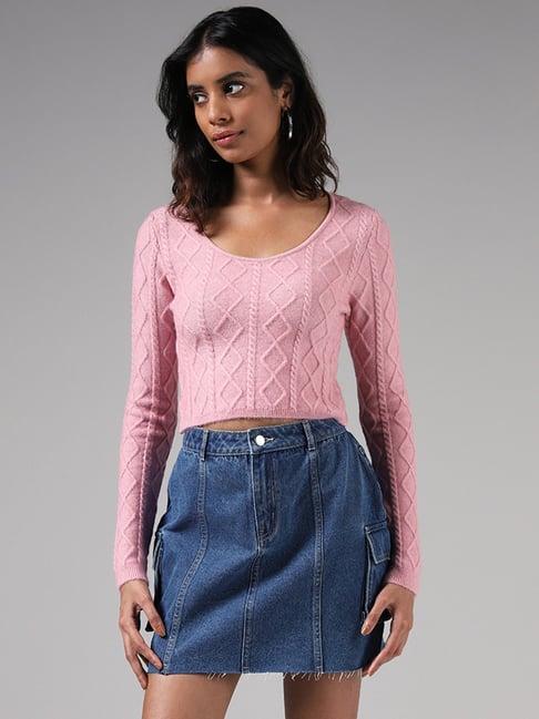nuon by westside pink knitted crop sweater