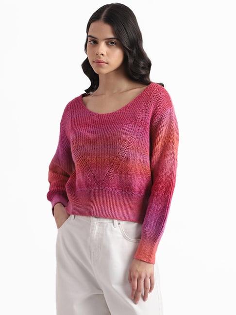 nuon by westside pink self knitted sweater