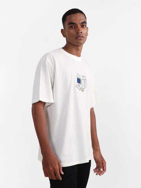 nuon by westside printed off-white slim fit t-shirt