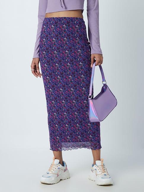 nuon by westside purple floral-print skirt