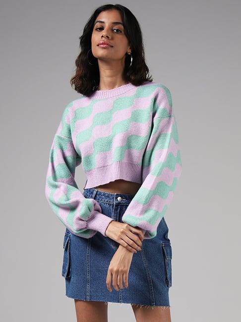 nuon by westside purple printed crop sweater