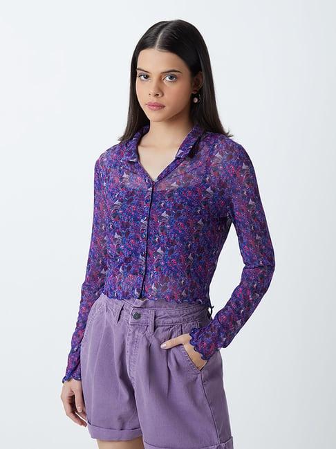 nuon by westside purple printed shirt with inner