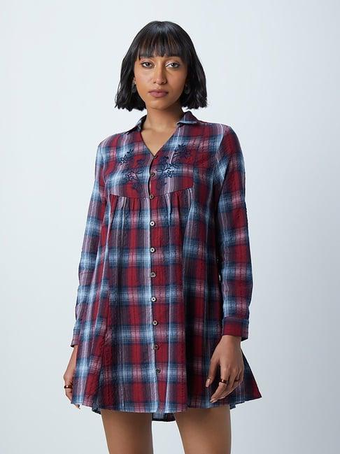 nuon by westside red checkered shirtdress