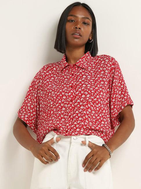 nuon by westside red ditsy floral printed shirt