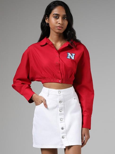 nuon by westside red elastic hem crop shirt