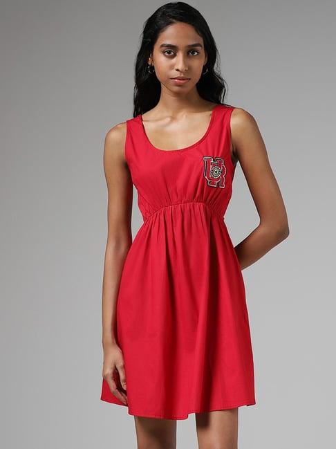 nuon by westside red tie-up gathered dress