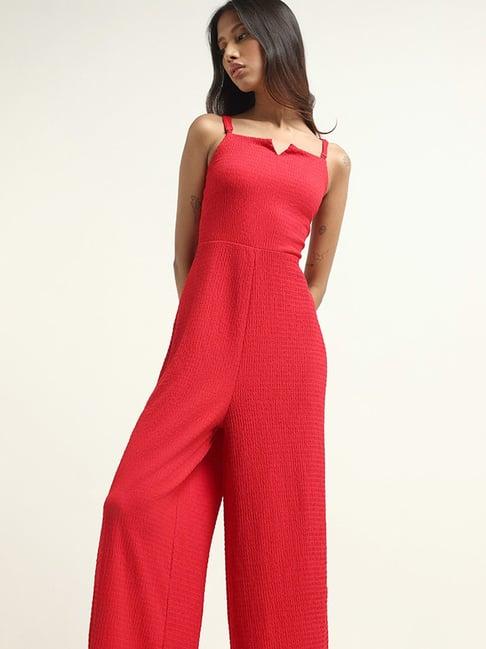 nuon by westside red wrinkled jumpsuit