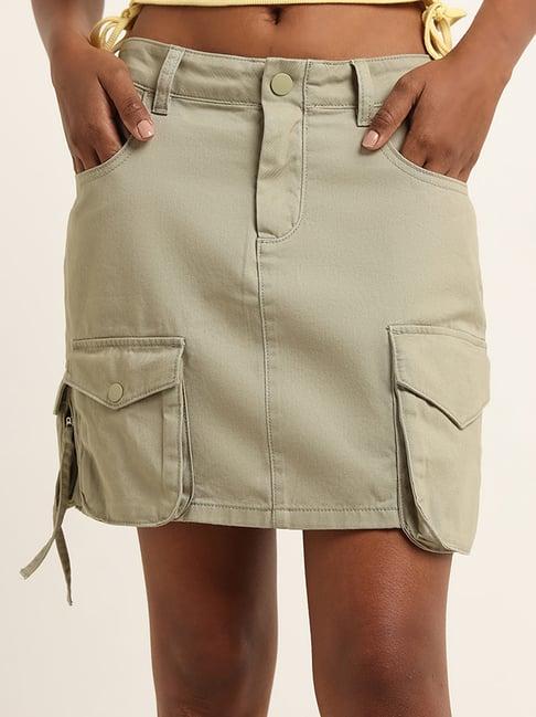 nuon by westside sage cargo-style mid rise skirt