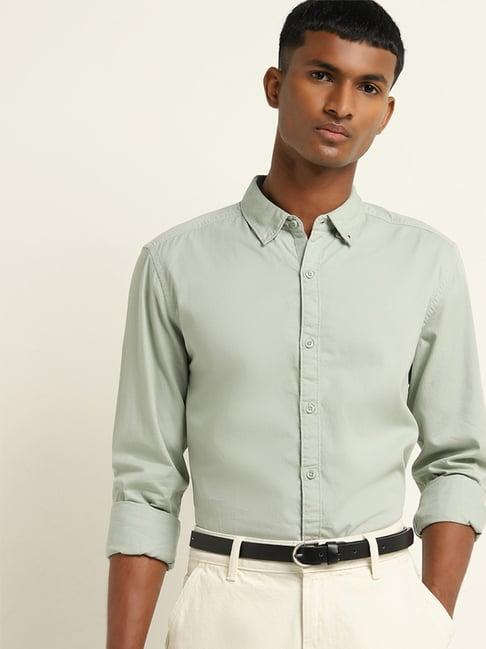 nuon by westside sage solid slim-fit cotton shirt