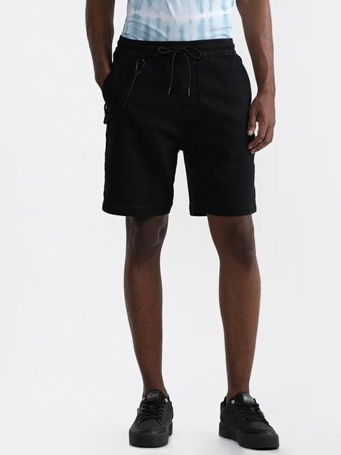 nuon by westside solid black relaxed fit shorts