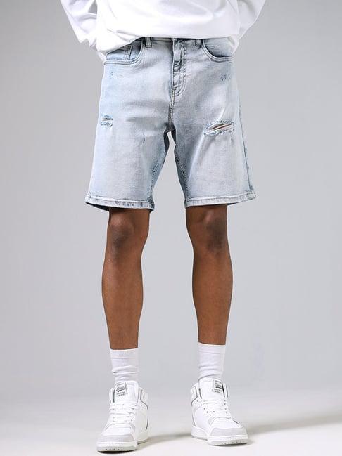 nuon by westside solid ice blue denim hendrix fit shorts