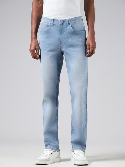 nuon by westside solid ice blue denim relaxed fit jeans