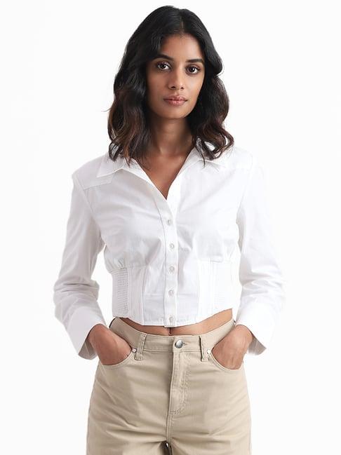 nuon by westside solid white crop shirt