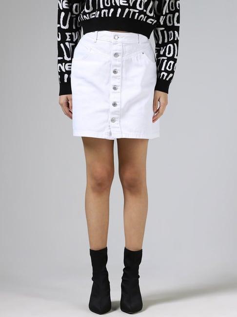 nuon by westside white button down denim skirt
