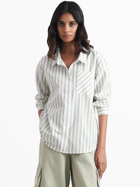 nuon by westside white classic striped shirt