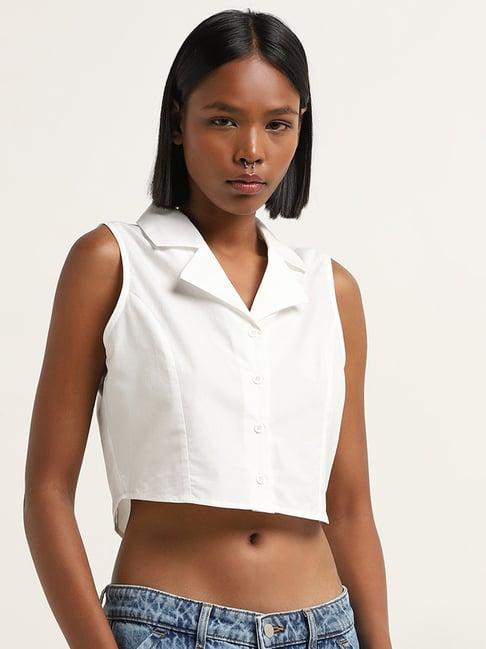 nuon by westside white cropped cotton shirt