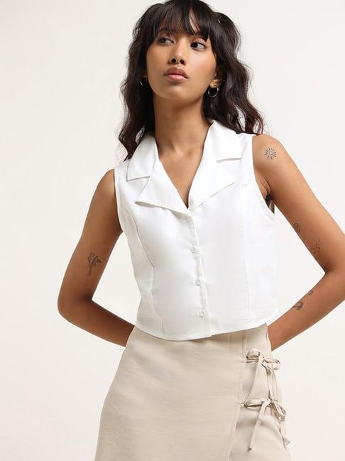 nuon by westside white cropped shirt