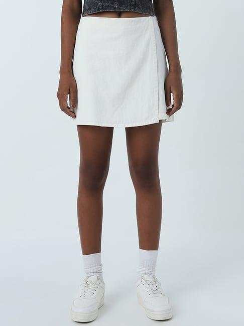 nuon by westside white high-rise denim skort