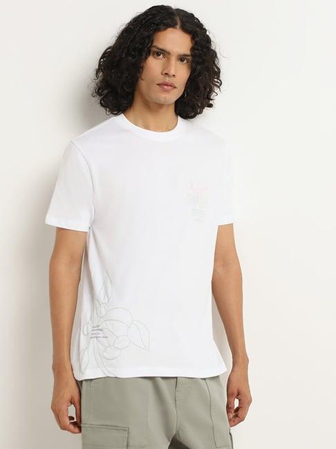 nuon by westside white printed slim fit t-shirt