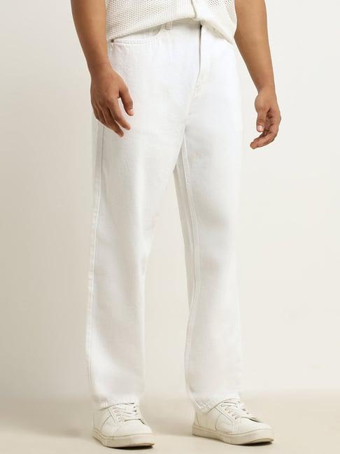 nuon by westside white relaxed-fit mid-rise jeans