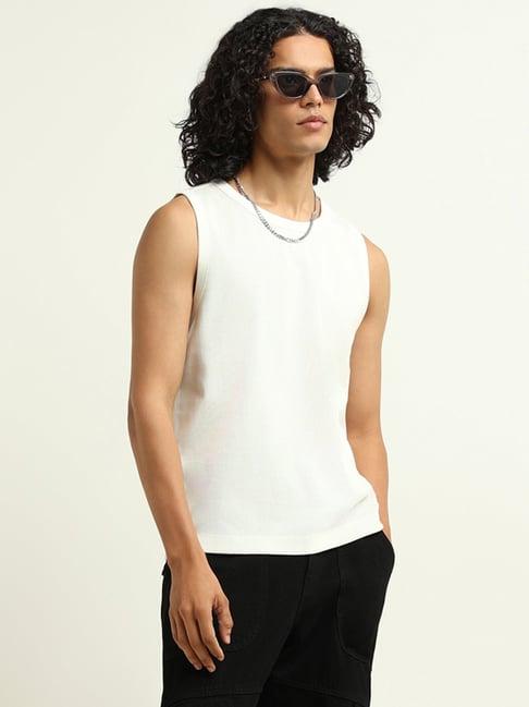 nuon by westside white ribbed slim fit t-shirt