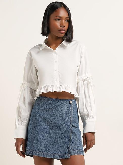 nuon by westside white ruffle-detailed cotton shirt