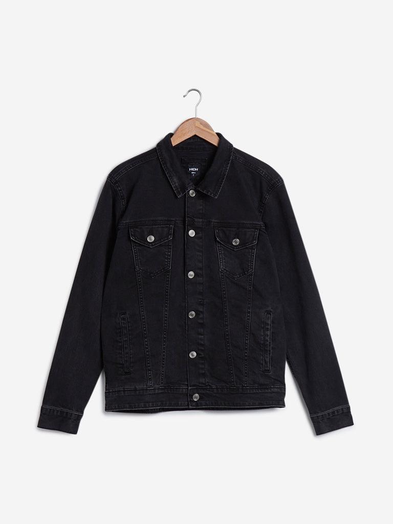 nuon charcoal slim-fit denim jacket