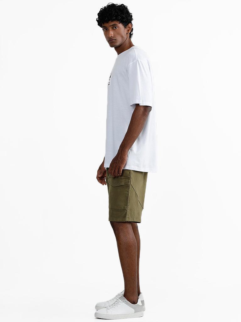 nuon solid olive relaxed fit shorts