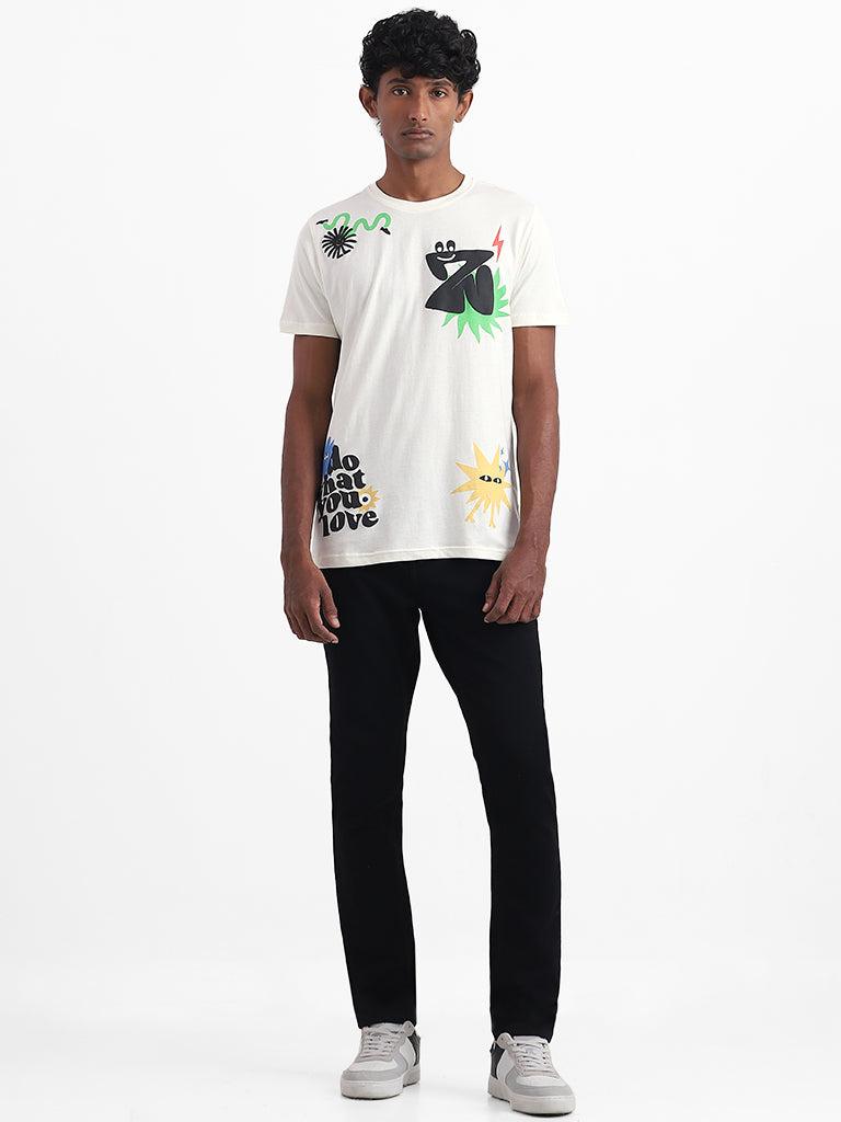 nuon tim off-white printed slim fit t-shirt