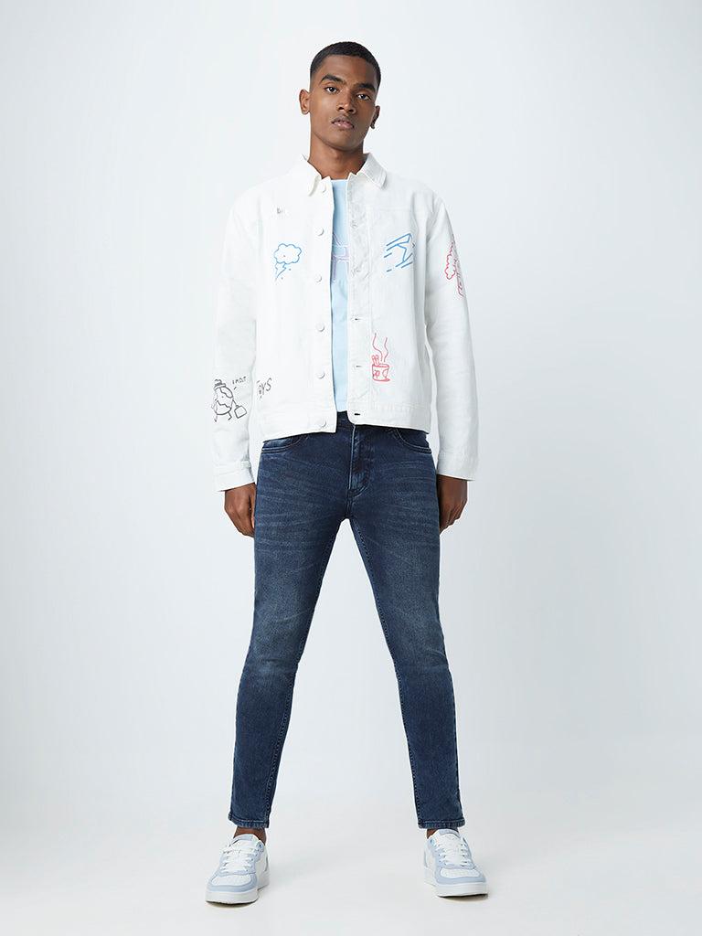 nuon white printed denim jacket