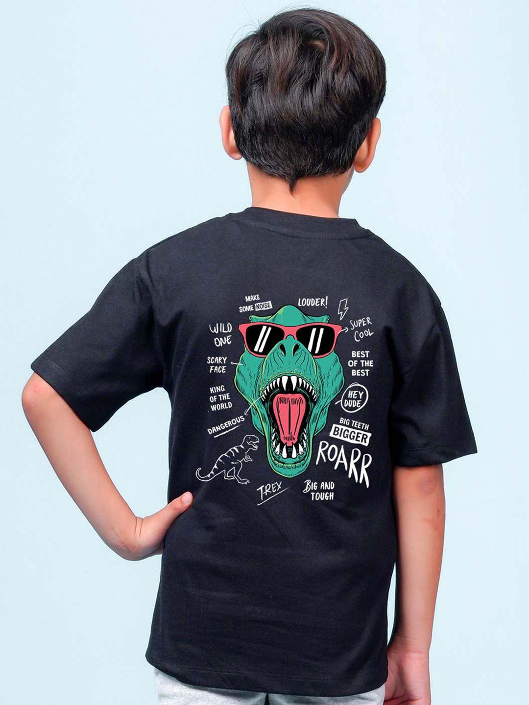 nusyl boys black printed pockets t-shirt