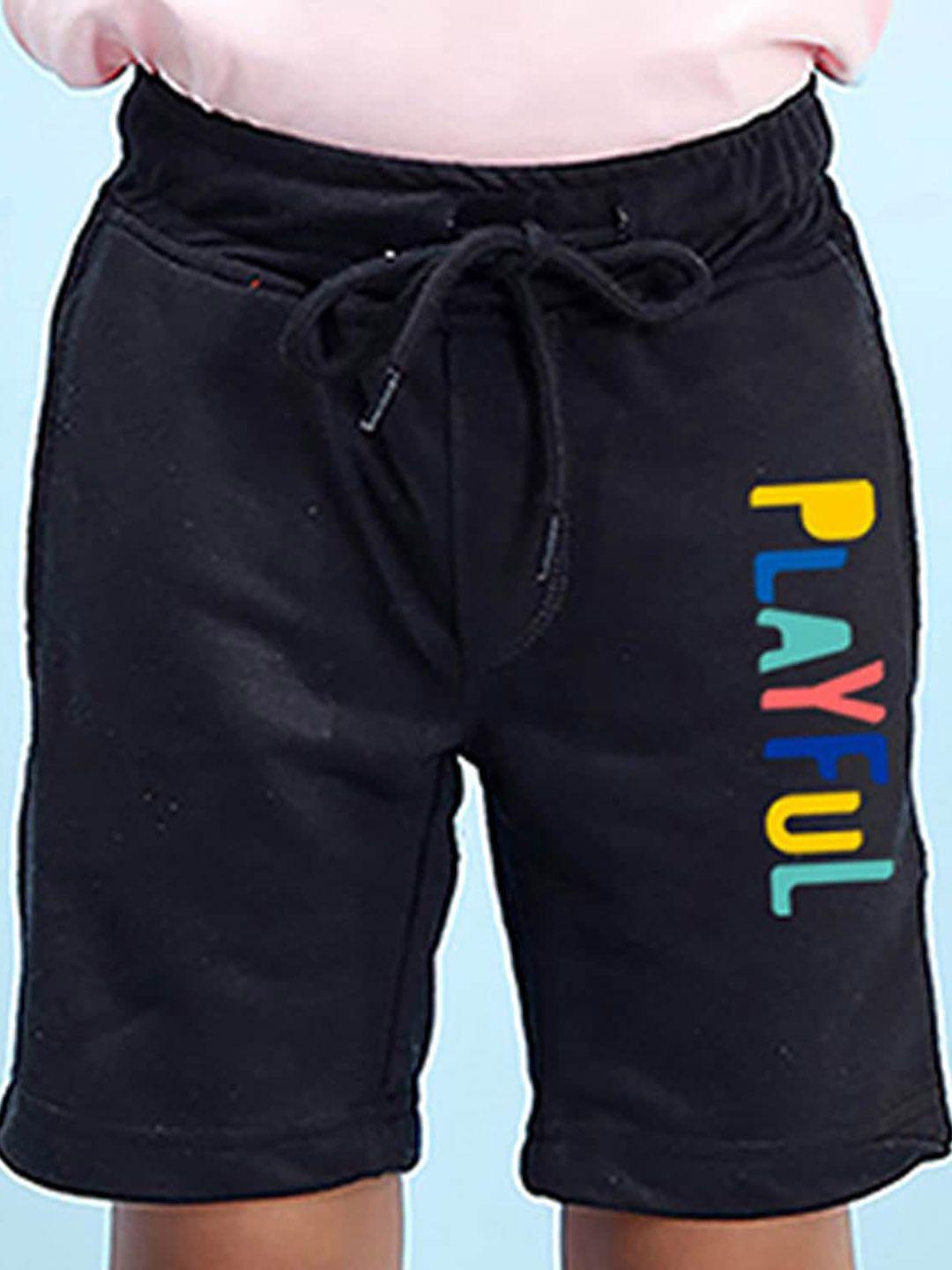 nusyl boys mid-rise typography printed casual cotton shorts