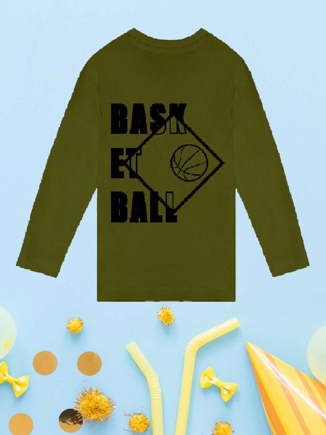 nusyl boys olive green typography printed hooded applique t-shirt