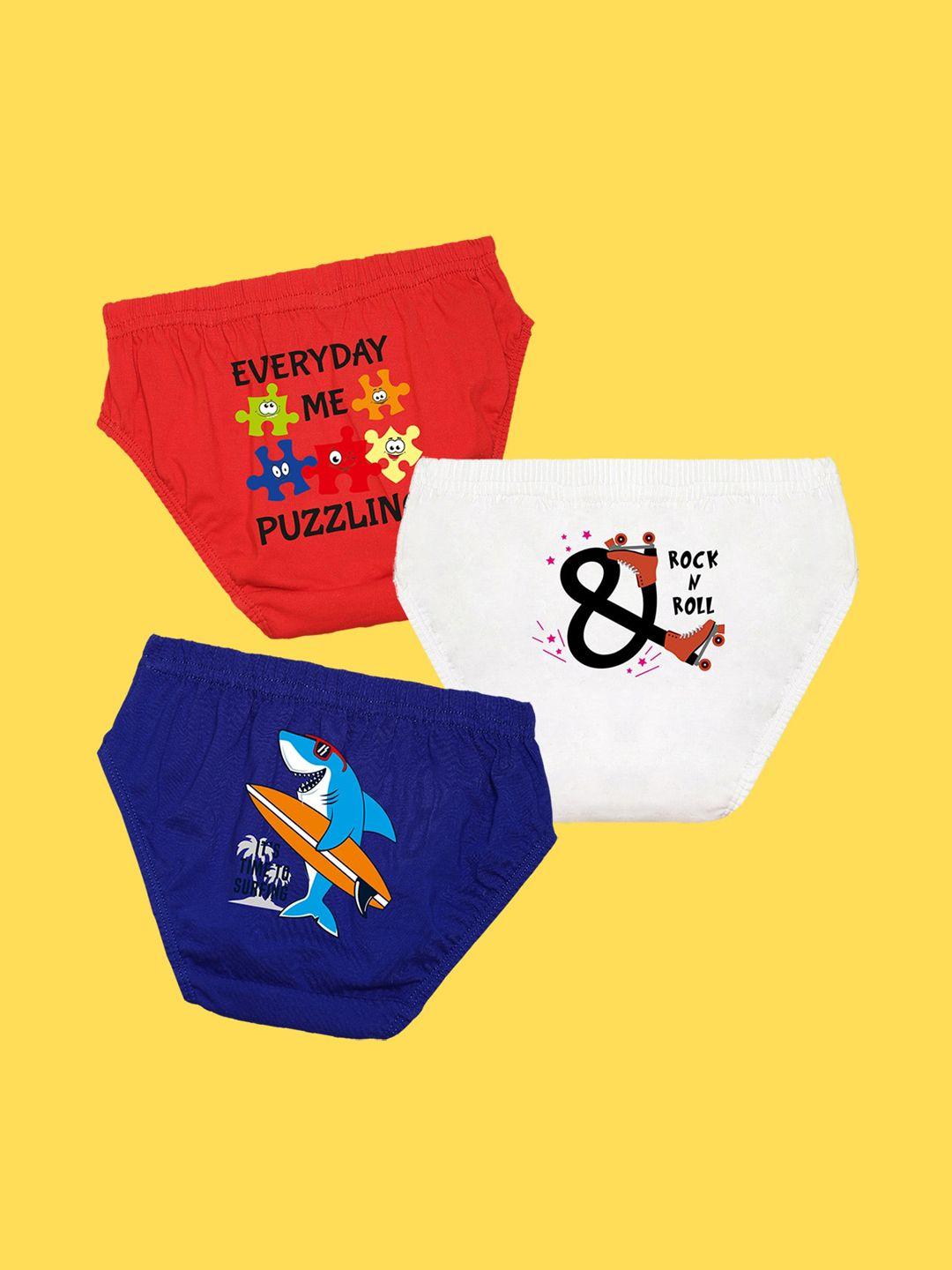 nusyl boys pack of 3  red, white, royal blue printed briefs