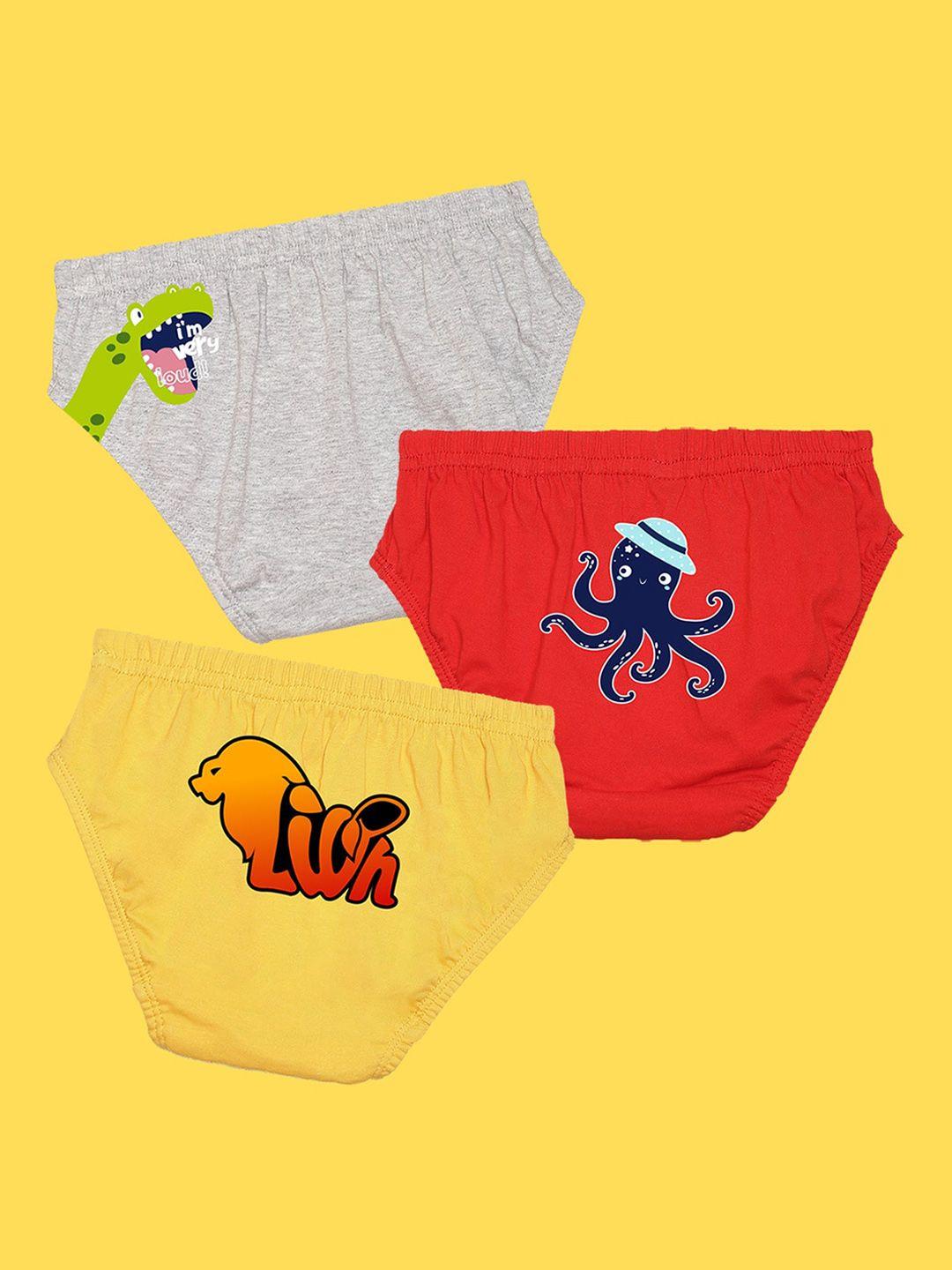 nusyl boys pack of 3 grey,red,yellow printed briefs