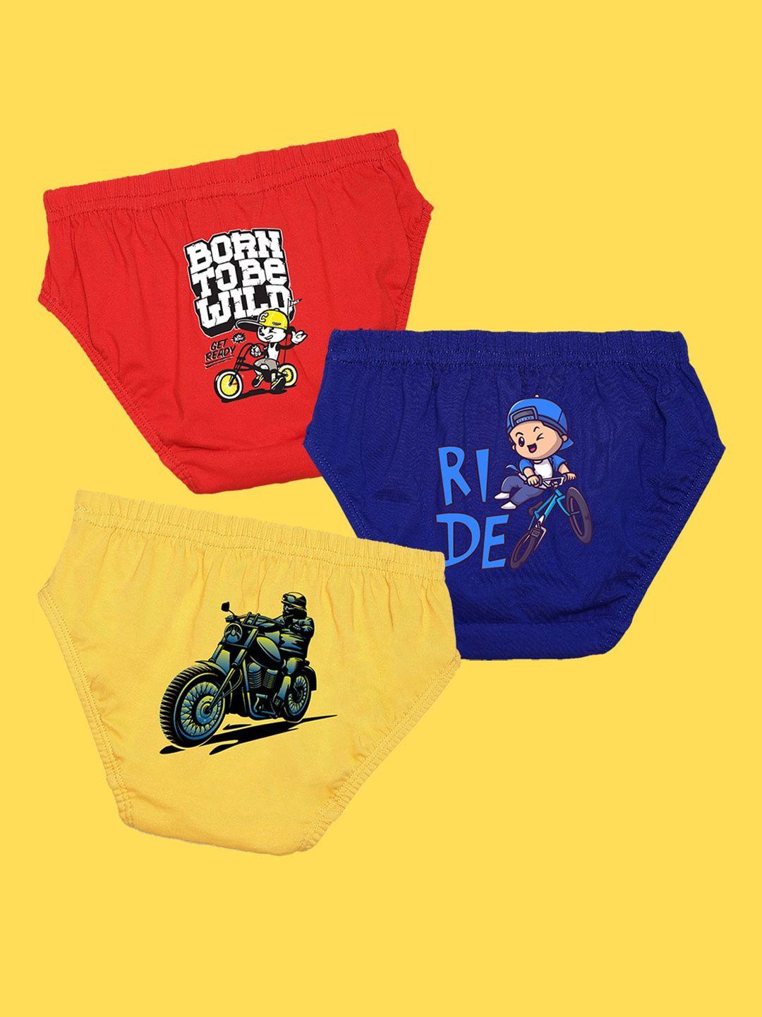 nusyl boys pack of 3 printed cotton mid-rise basic briefs