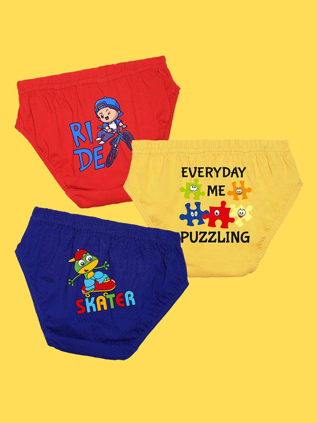 nusyl boys pack of 3 red, yellow, royal blue printed briefs