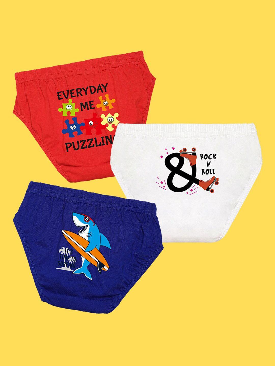 nusyl boys pack of 3 red,white, blue printed briefs