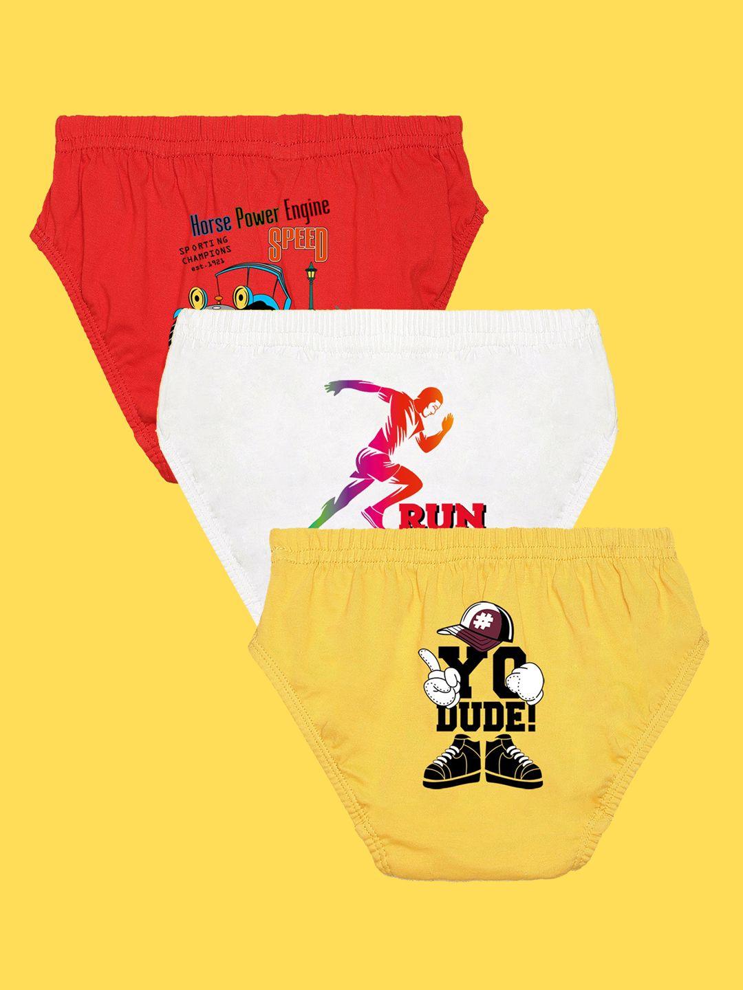 nusyl boys pack of 3 red,white,yellow printed briefs