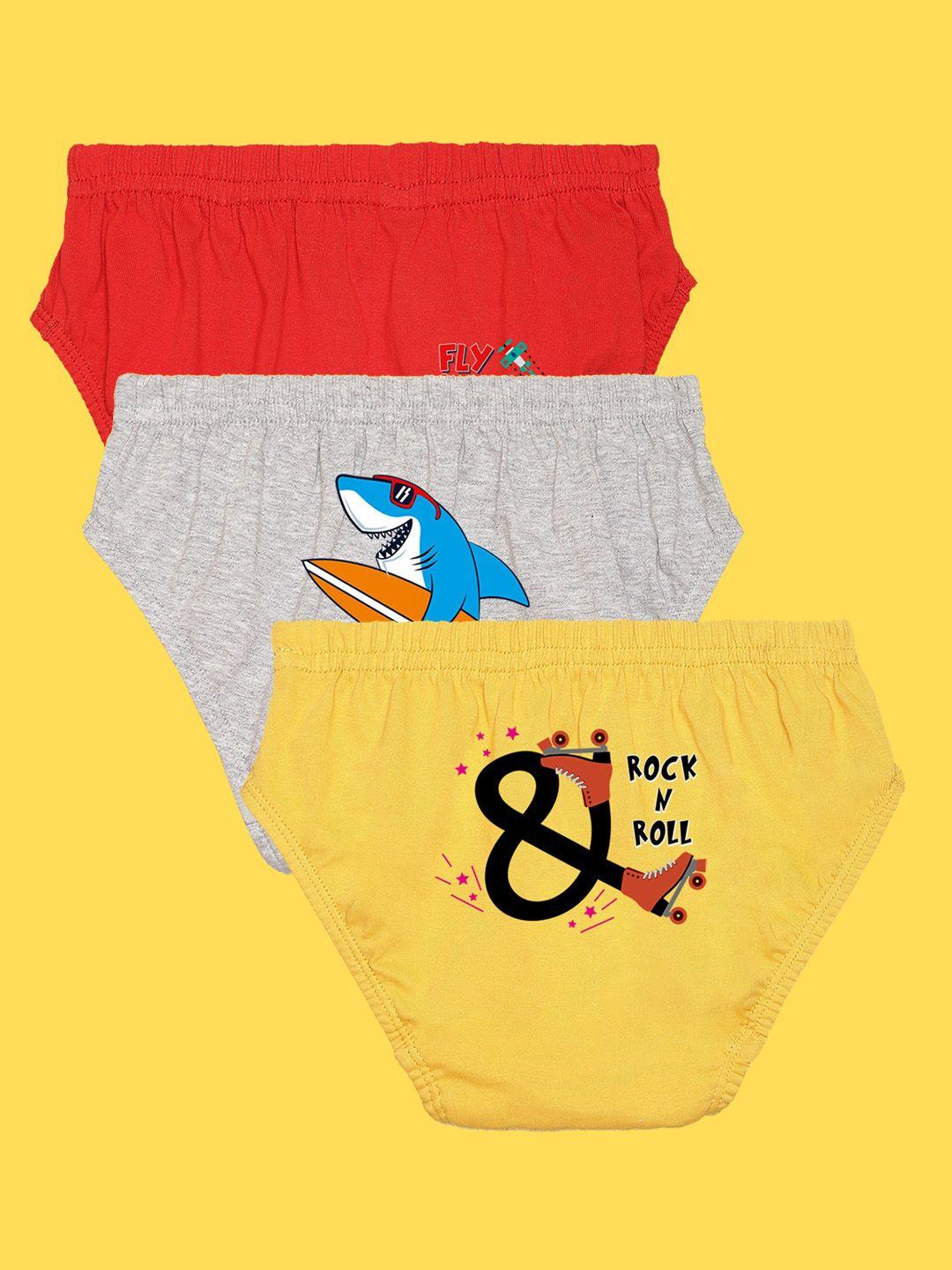 nusyl boys pack of 3 red,white,yellow printed briefs