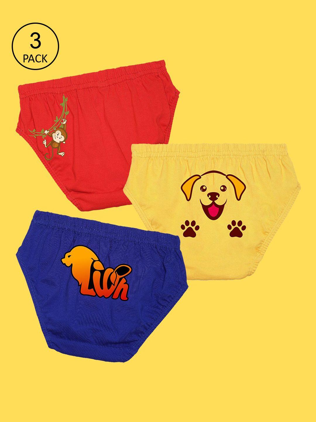 nusyl boys pack of 3 red,yellow,blue printed briefs