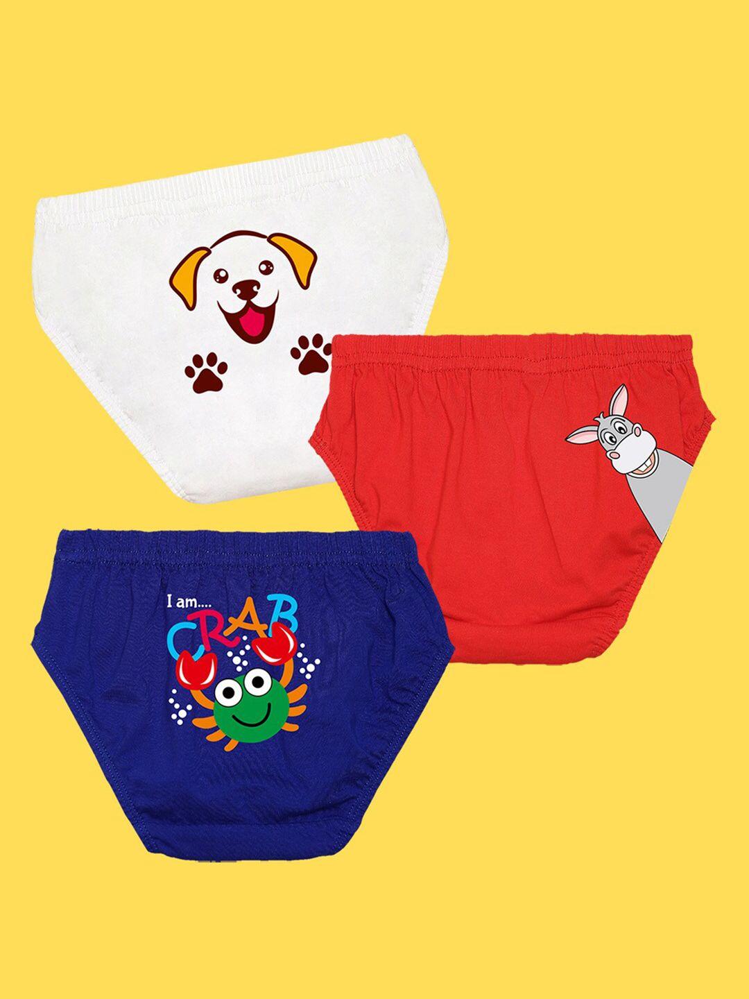 nusyl boys pack of 3 white, red & royal blue printed briefs