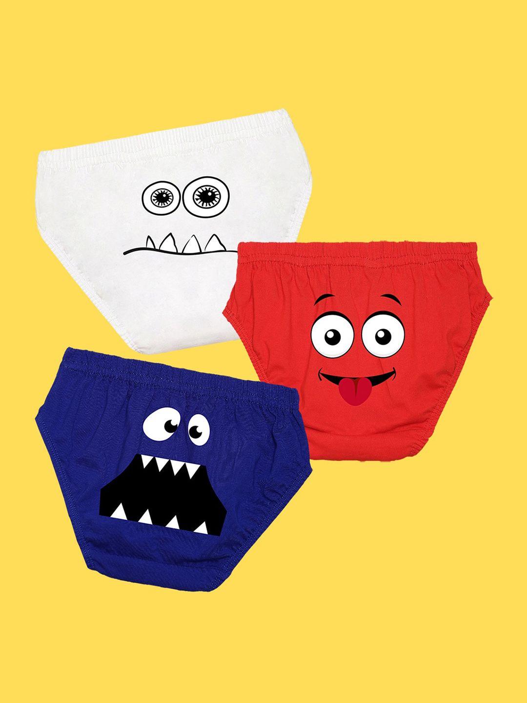 nusyl boys pack of 3 white,red,royal blue printed briefs