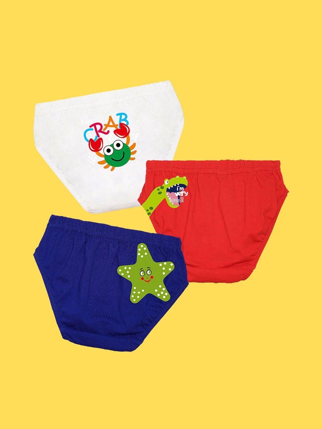 nusyl boys pack of 3 white,red,royal blue printed briefs