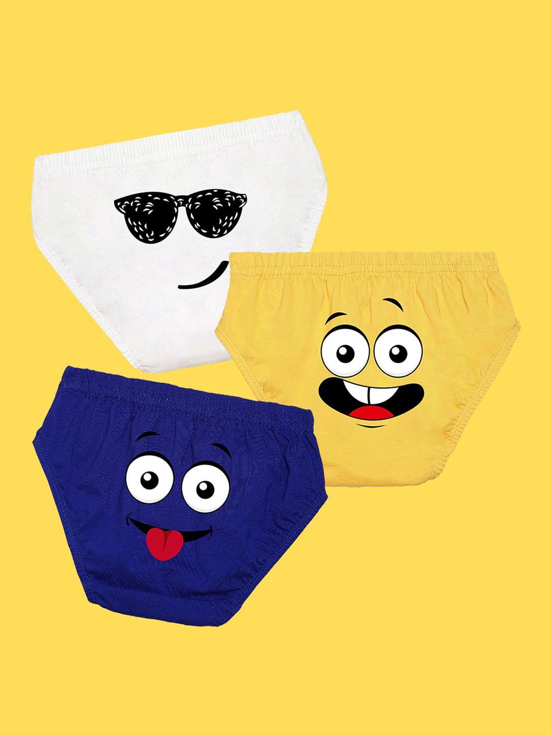 nusyl boys pack of 3 white,yellow,blue printed briefs