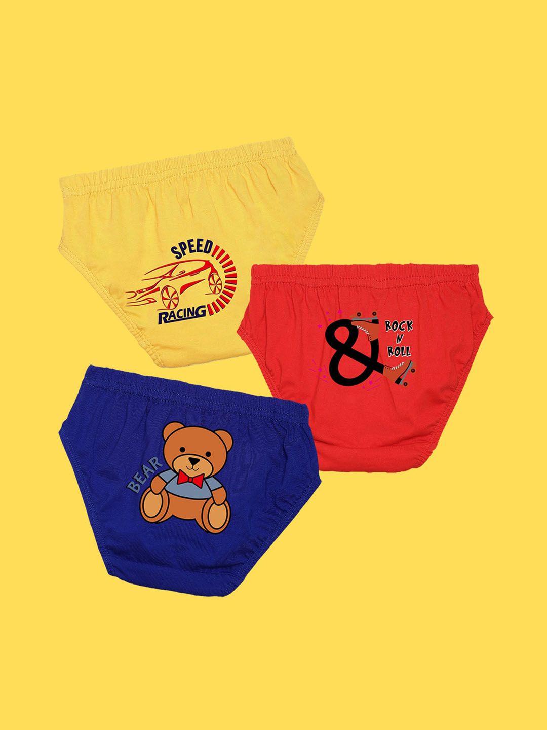 nusyl boys pack of 3 yellow,red, blue printed briefs