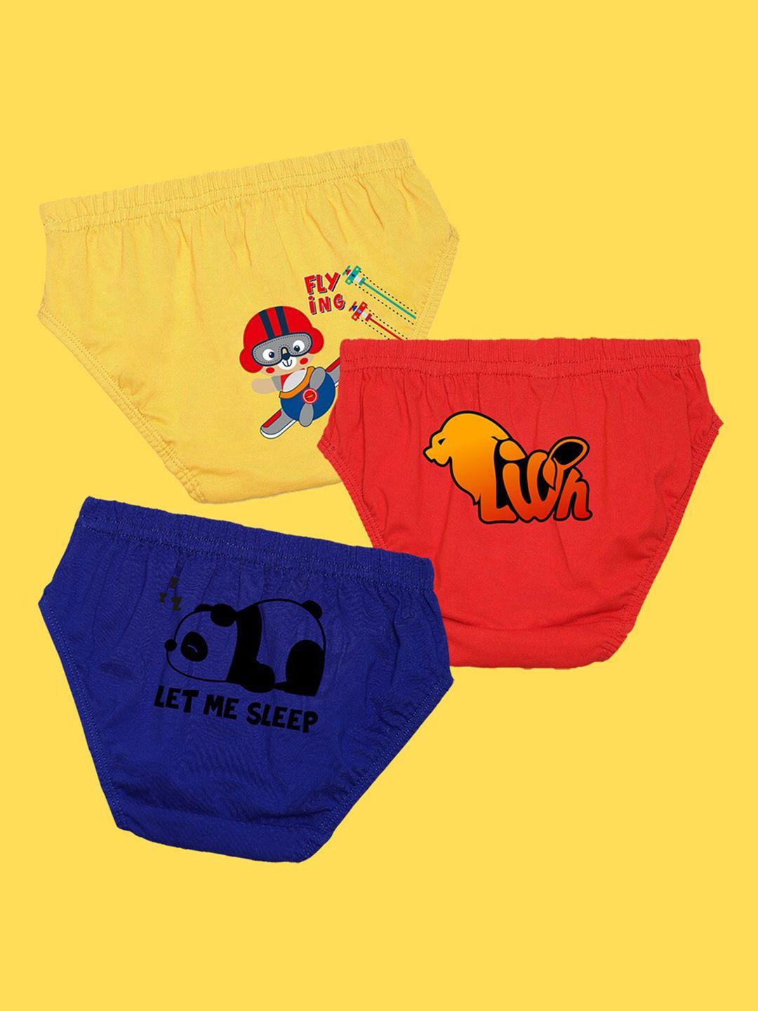 nusyl boys pack of 3 yellow,red,royal blue printed briefs