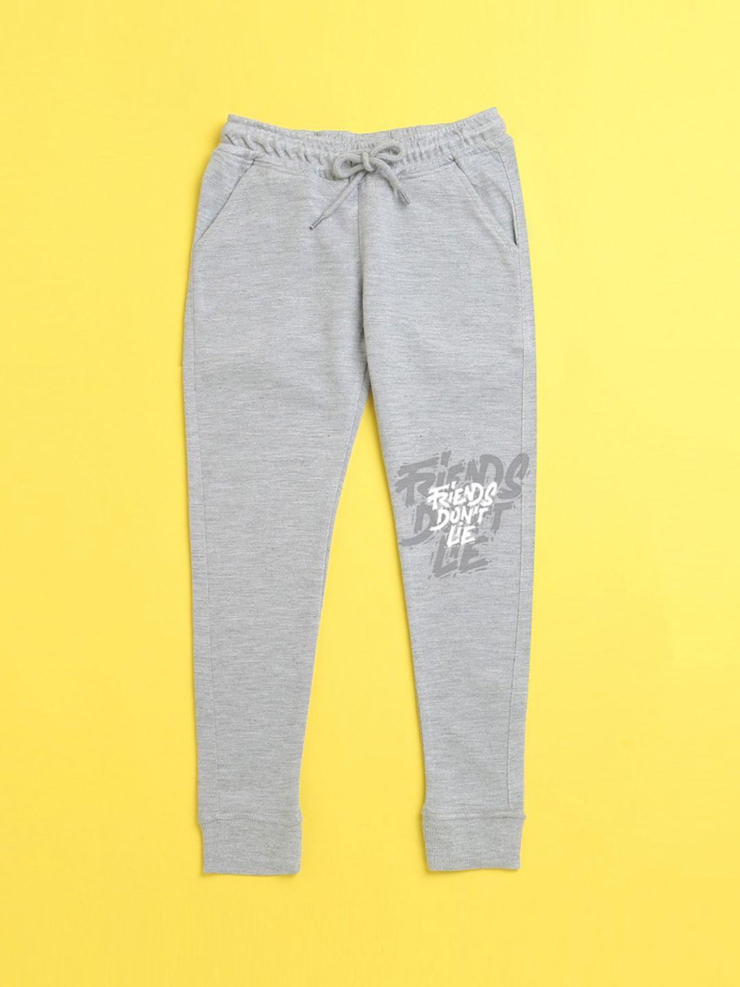 nusyl kids grey printed polyester regular fit joggers